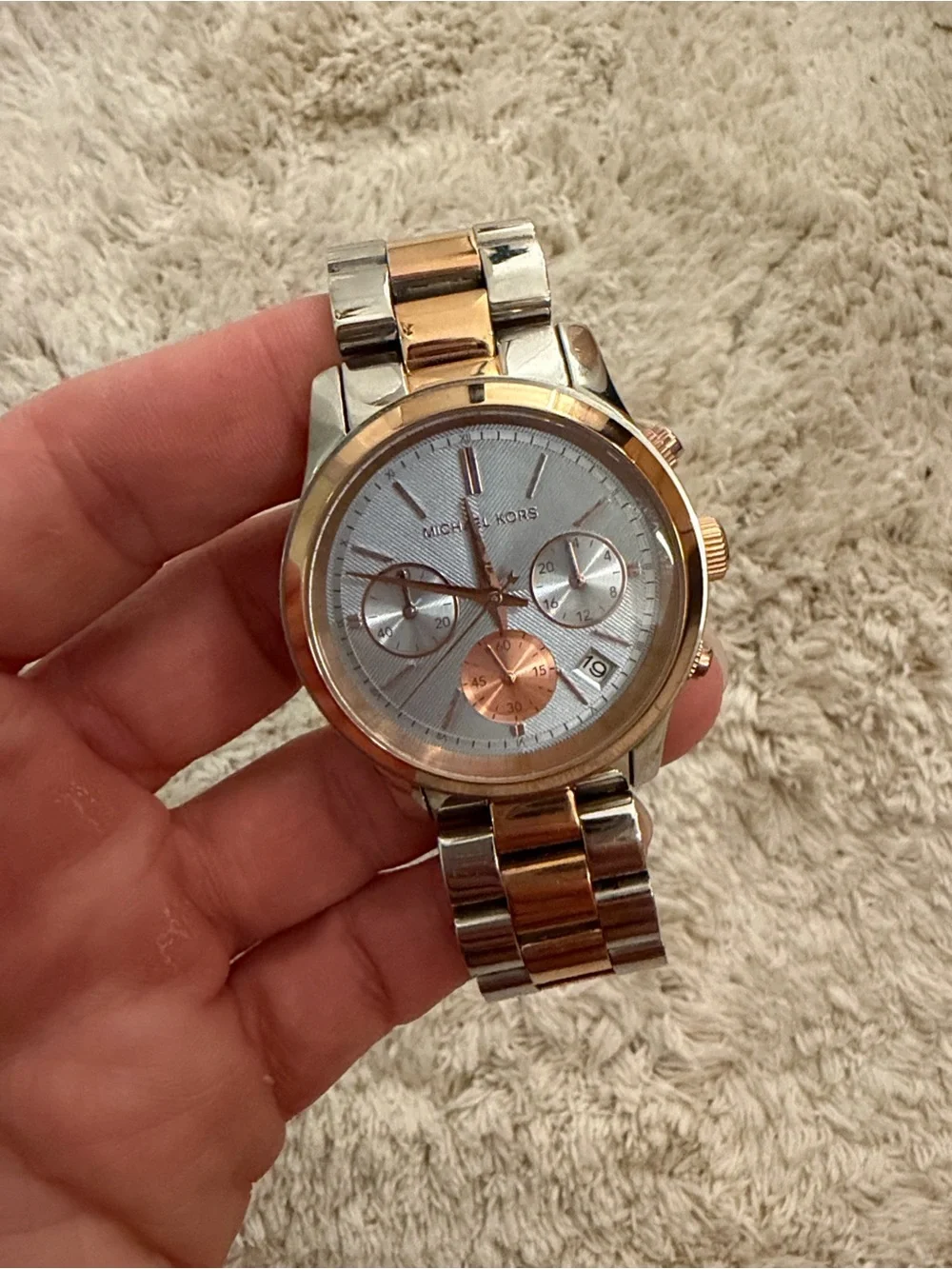 MICHAEL KORS ROSE GOLD TONED STAINLESS RUNWAY WATCH LADIES MK-6166 CHRONOGRAPH